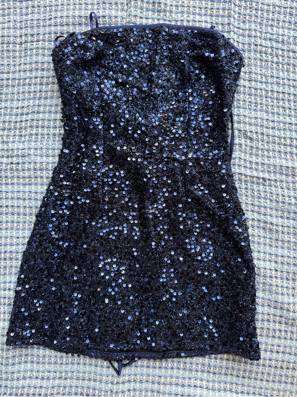Edikted Blue/Navy Sequin Strapless Dress with Navy Lining